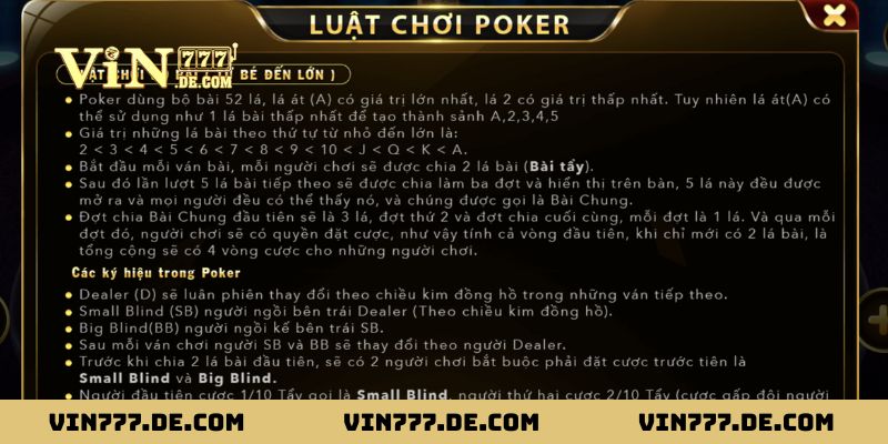 Sơ lược về game Poker của nhà cái Vin777